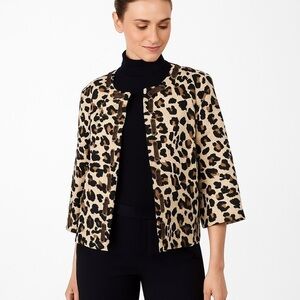 David Brooks Leopard Print Jacket XL with Gold Grommet Ribbon Detail